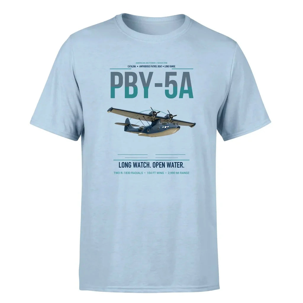 PBY-5A Catalina design on light blue double-side t-shirt, single-side print