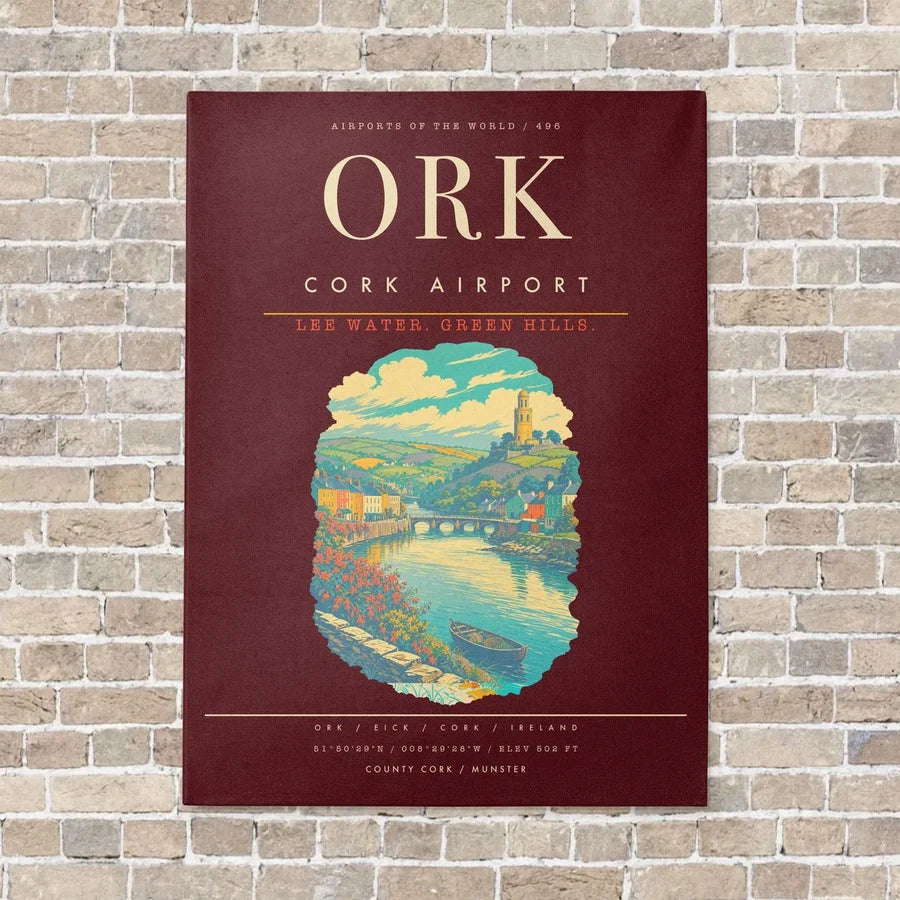 Cork Airport ORK - Canvas Framed - Dark Red