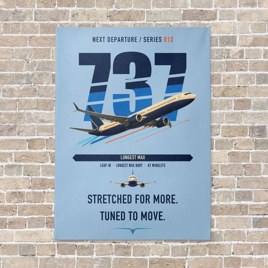 Boeing 737 MAX 10 vertical canvas print - no frame - light blue background