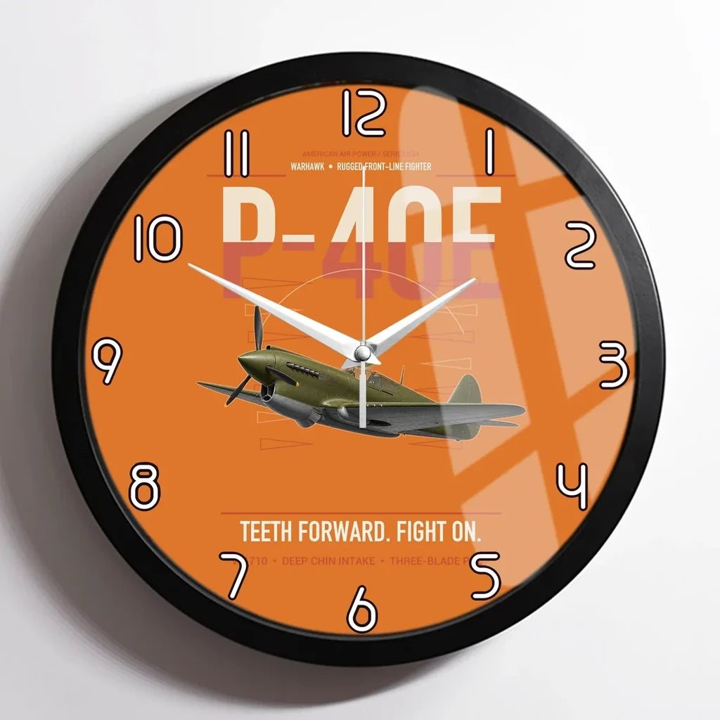 P-40E Warhawk design on orange framed wall clock