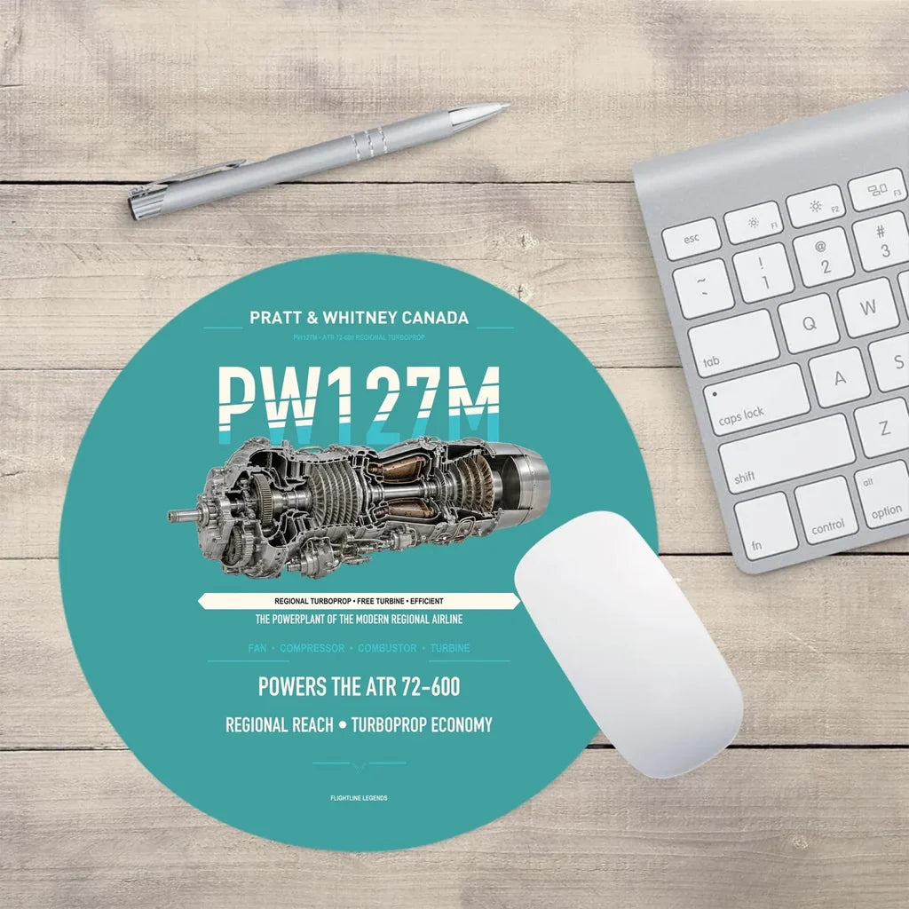 PW127M design on turquoise round mouse pad