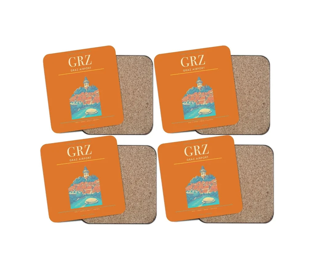 Graz Airport (GRZ) design on orange 4 pieces set coaster