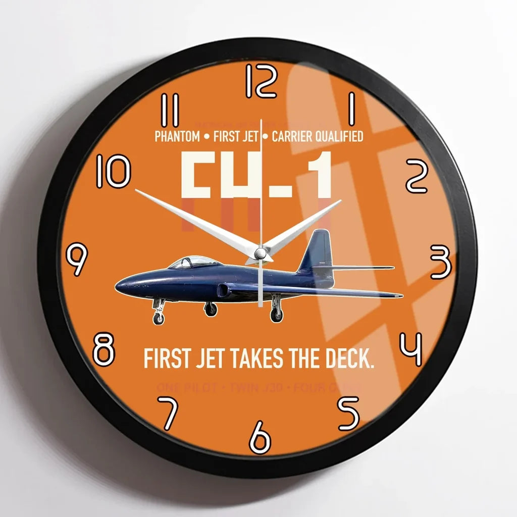 FH-1 Phantom First Jet Takes the Deck design on orange framed wall clock