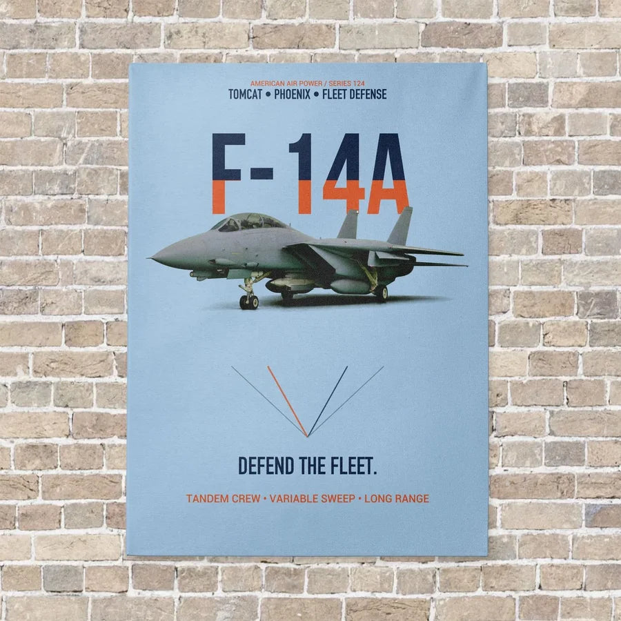 F-14A Tomcat Defend The Fleet vertical canvas print - no frame - light blue background