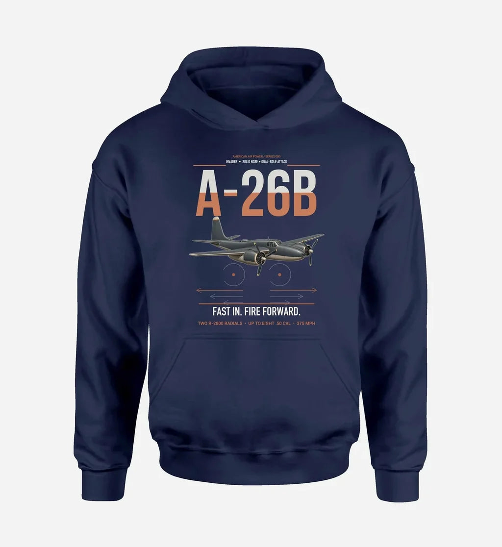 A-26B Invader design on navy blue double-side hoodie