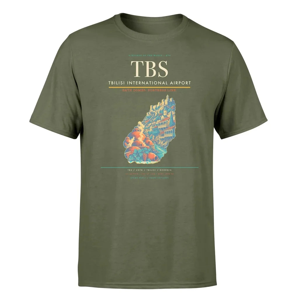 Tbilisi International Airport (TBS) T-Shirt single-side front print in Green Army | tbilisi-international-airport-tbs-double-side-t-shirt