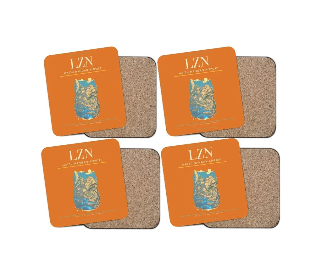 Matsu Nangan Airport (LZN) design on orange 4 pieces set coaster