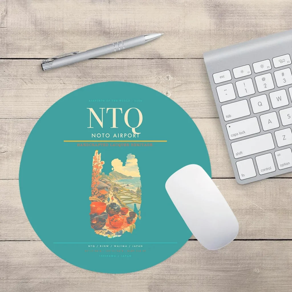 Noto Airport (NTQ) design on turquoise round mouse pad