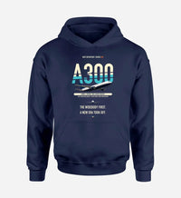 Thumbnail for Airbus A300B2 design on navy blue hoodie single side