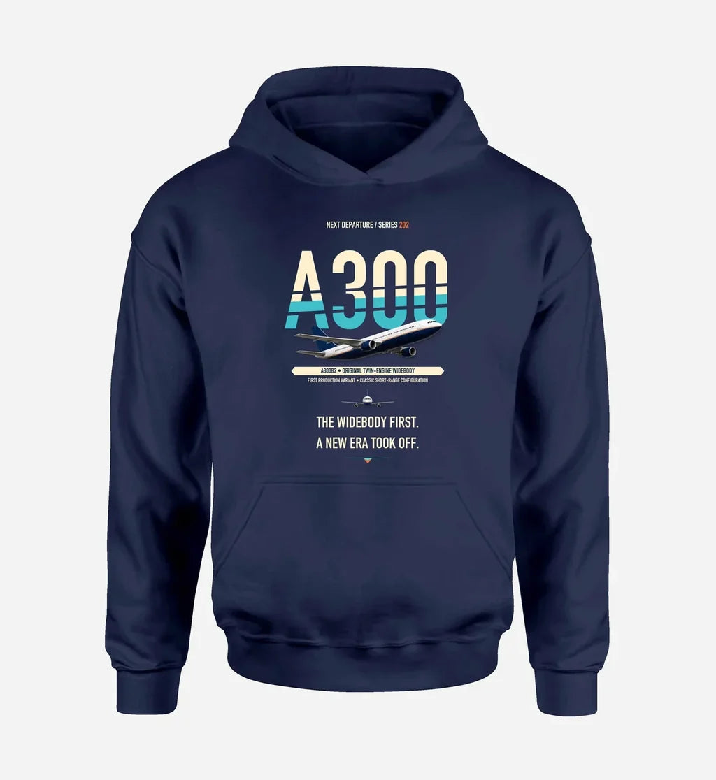 Airbus A300B2 design on navy blue hoodie single side