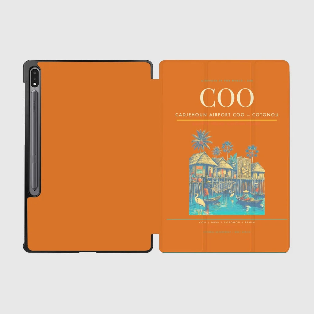 Cadjehoun Airport (COO) design on orange samsung tablet tablet case