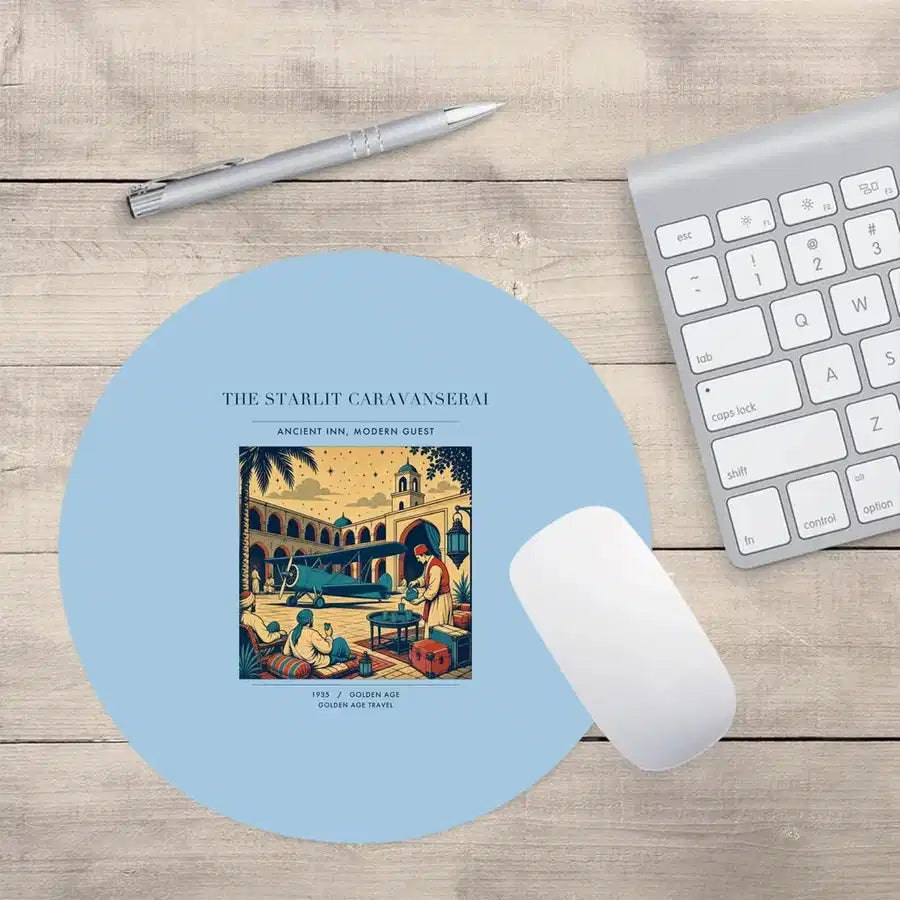 VINTAGE G4336 - The Starlit Caravanserai - Designed Mouse Pads design on lightblue round