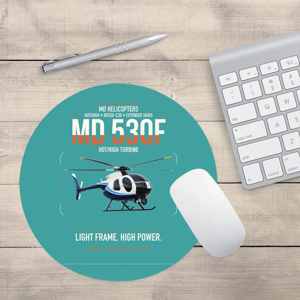MD Helicopters MD 530F design on turquoise round mouse pad