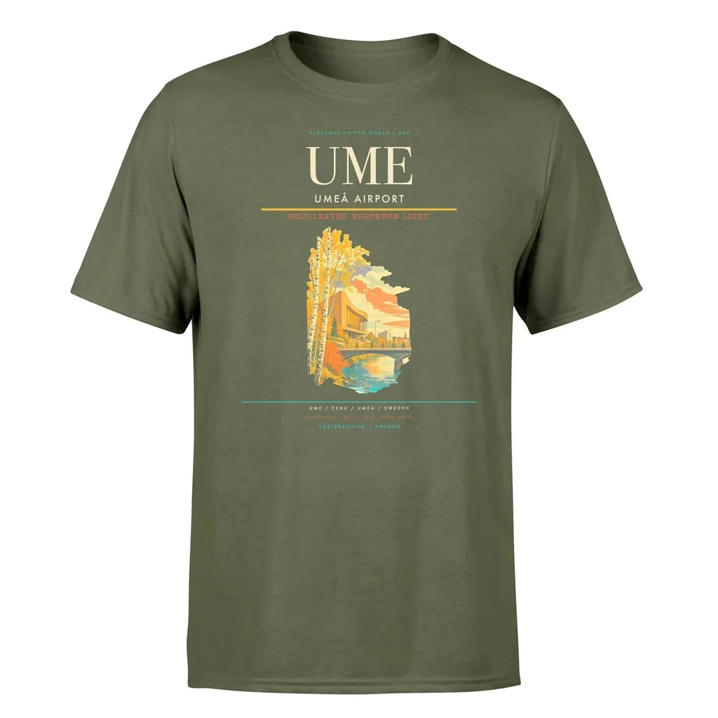 Umeå Airport (UME) T-Shirt single-side front print in Green Army | umeå-airport-ume-double-side-t-shirt