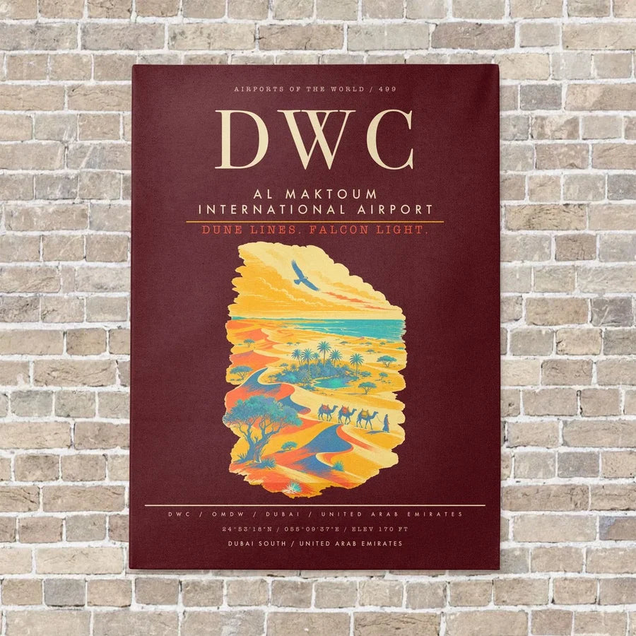Al Maktoum International Airport DWC - Canvas Framed - Dark Red