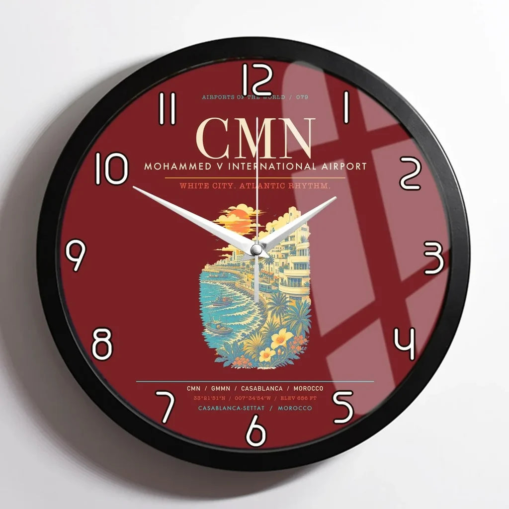Casablanca Mohammed V International Airport CMN Wall-Clock Framed - Dark Red