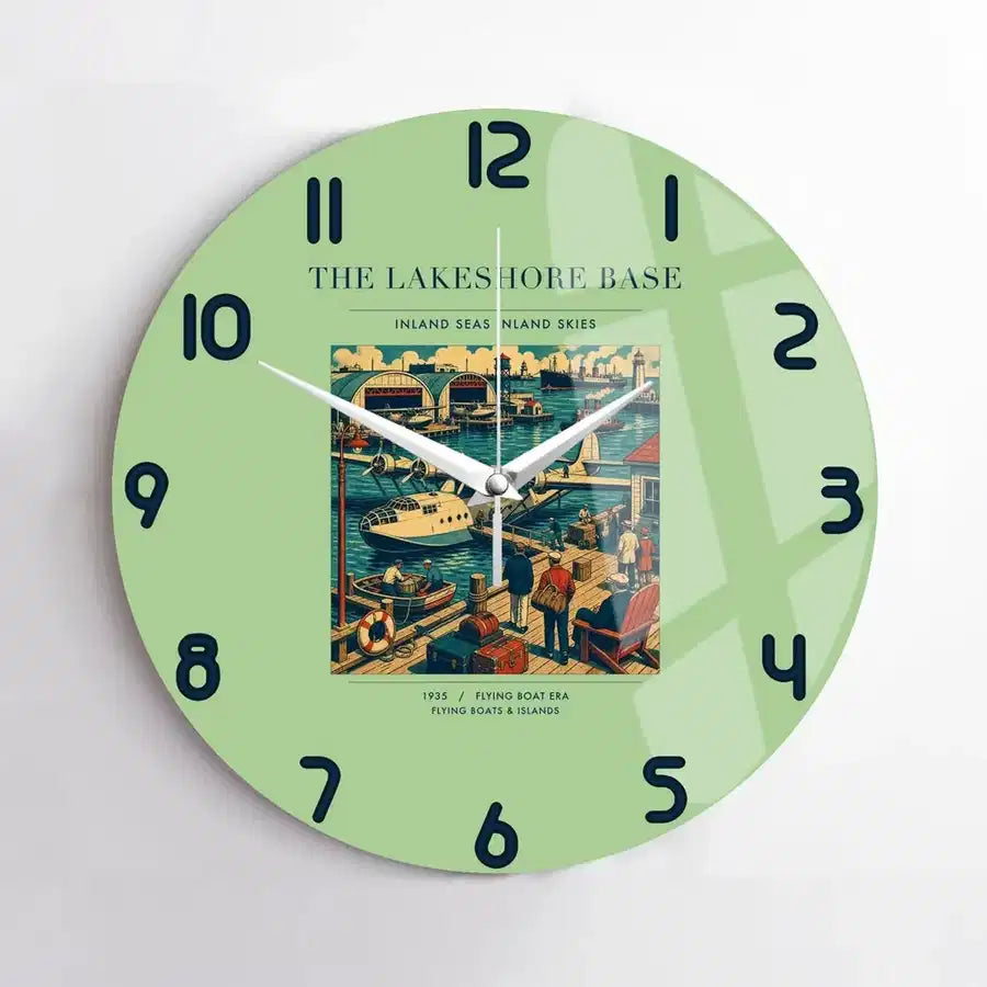 VINTAGE G4071 - The Lakeshore Base - Designed Wall Clocks design on lightgreen no-frame