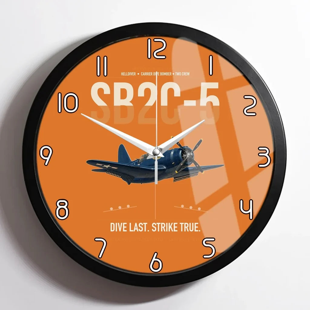SB2C-5 Helldiver design on orange framed wall clock