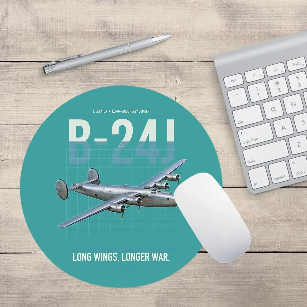 B-24J Liberator design on turquoise round mouse pad