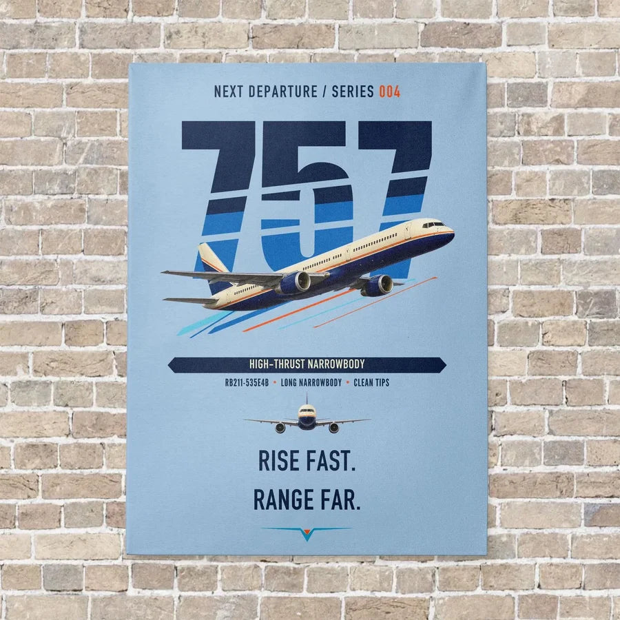 Boeing 757-200 vertical canvas print - no frame - light blue background