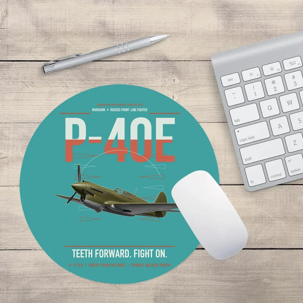 P-40E Warhawk design on turquoise round mouse pad
