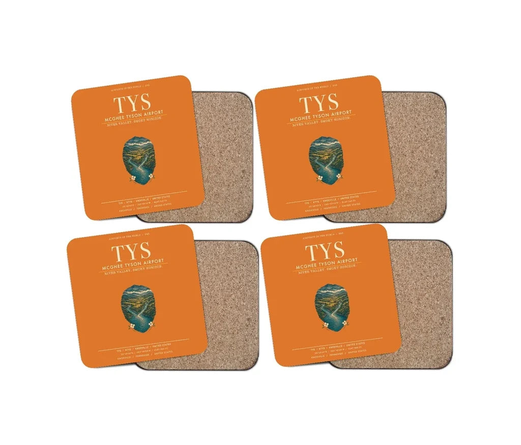 McGhee Tyson Airport Knoxville (TYS) design on orange 4 pieces set coaster