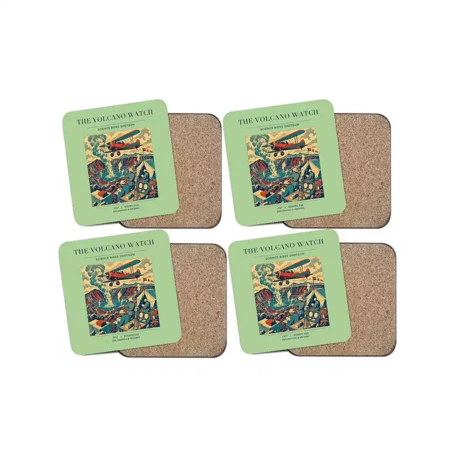 The Volcano Watch - Designed Coasters design on light green 4-pieces-set