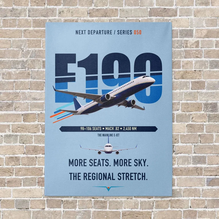 Embraer E190 vertical canvas print - no frame - light blue background