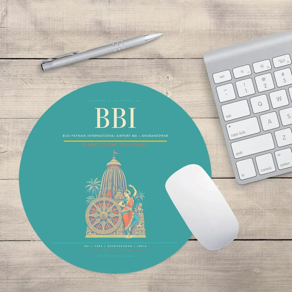 Biju Patnaik International Airport (BBI) design on turquoise round mouse pad