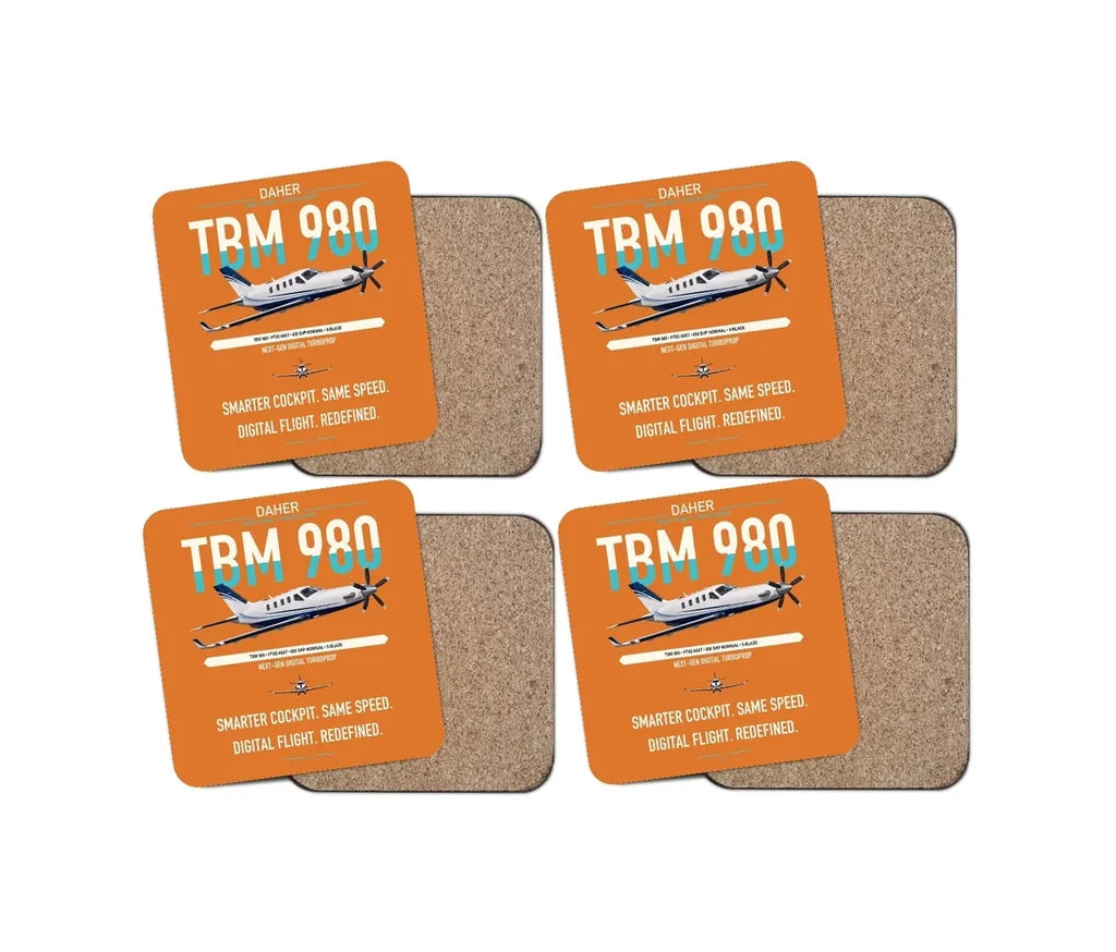 Daher TBM 980 design on orange 4 pieces set coaster