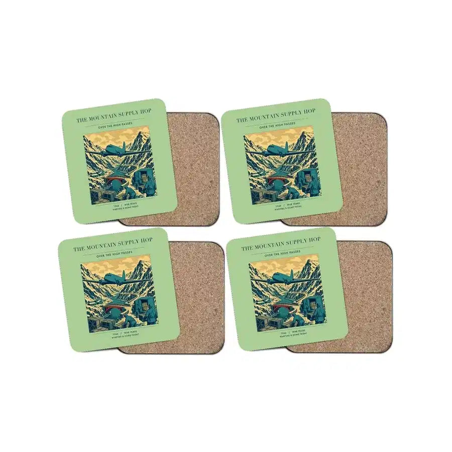 The Mountain Supply Hop - Designed Coasters design on light green 4-pieces-set