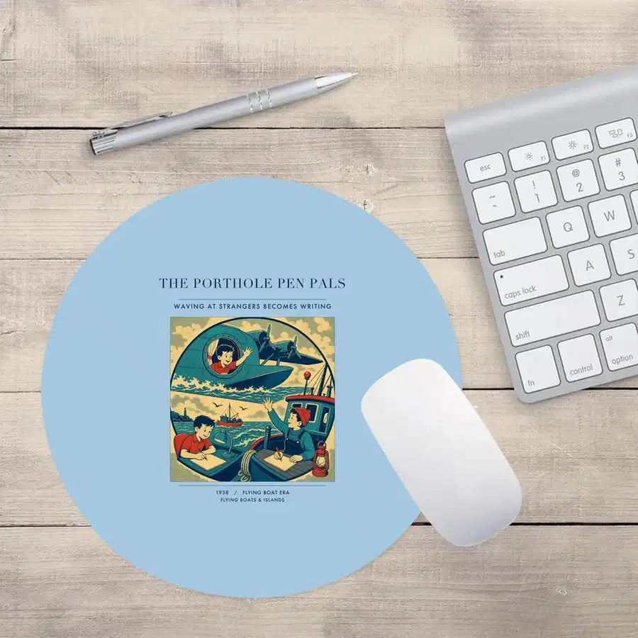 VINTAGE G4439 - The Porthole Pen Pals - Designed Mouse Pads design on lightblue round