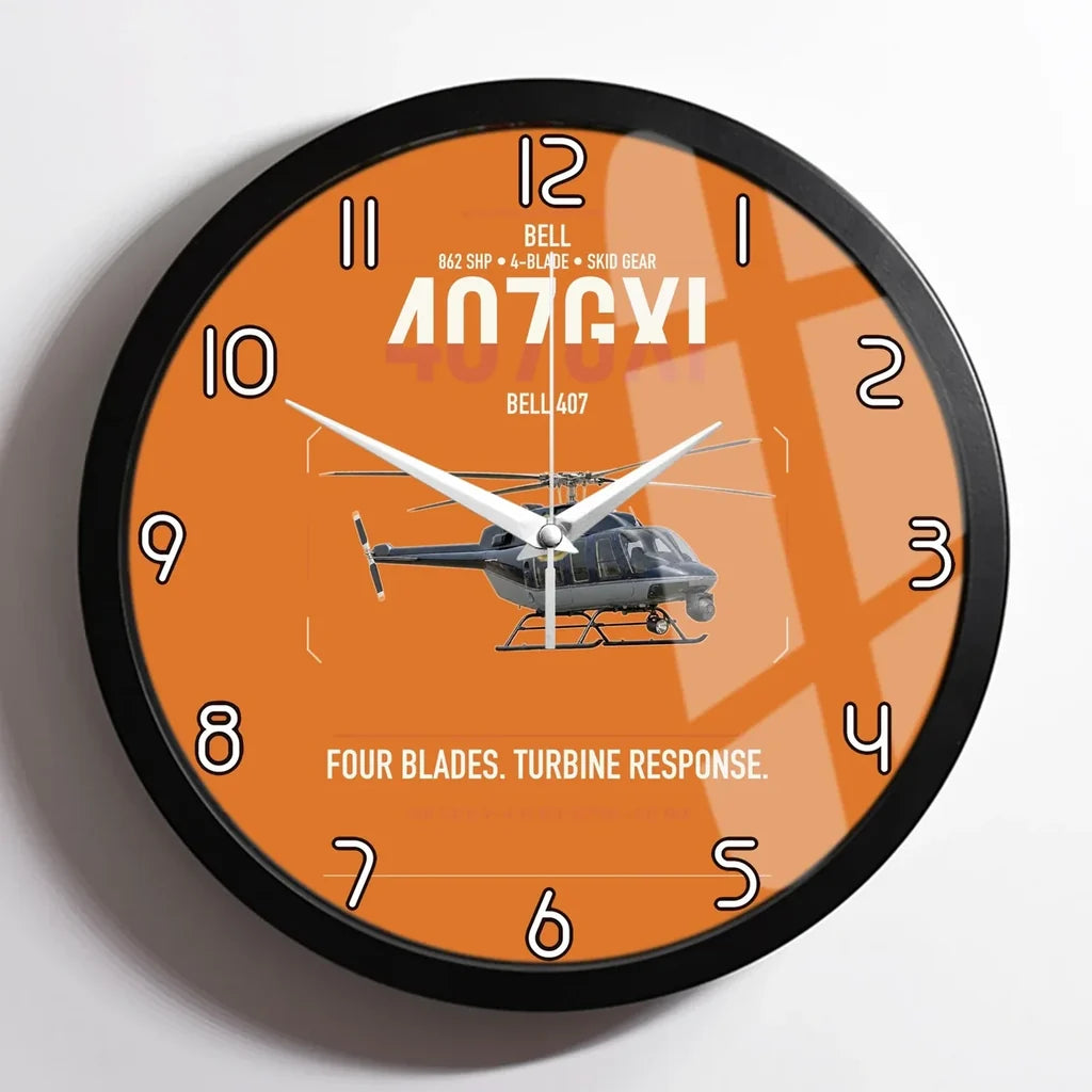 Bell 407GXi design on orange framed wall clock