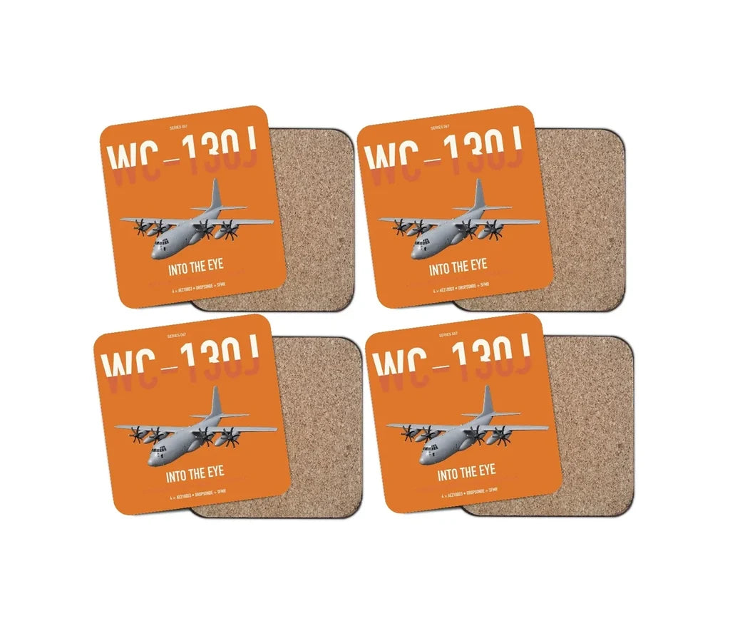 WC-130J Hurricane Hunter design on orange 4 pieces set coaster