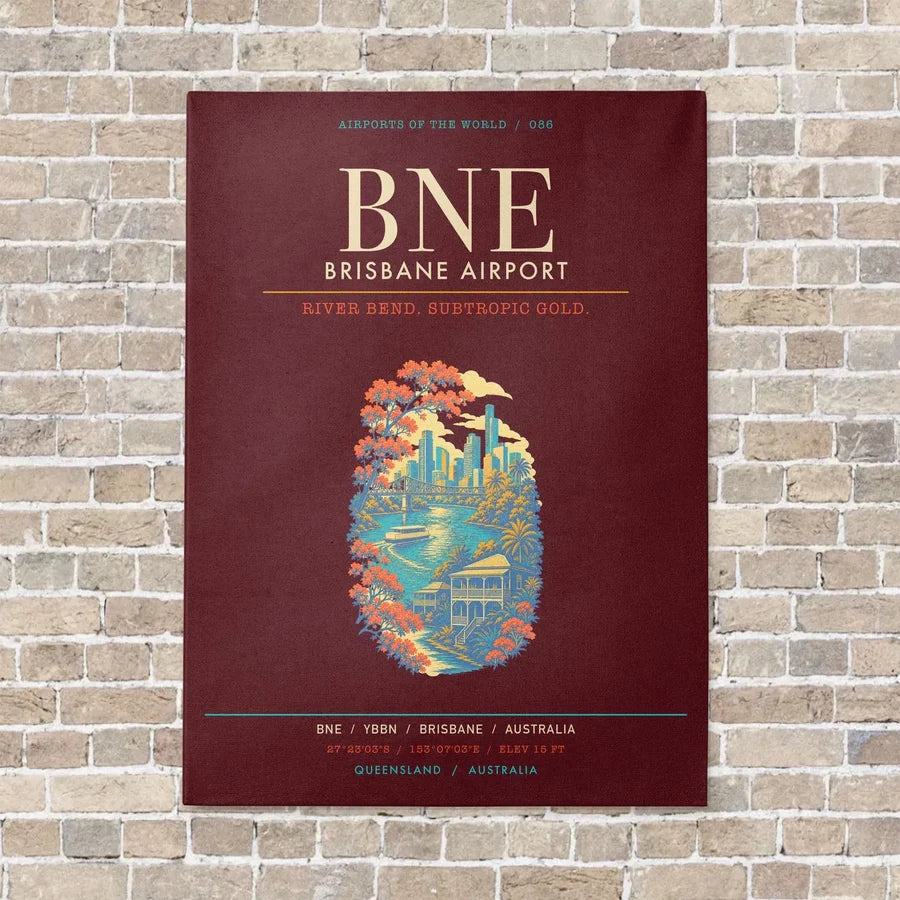 Brisbane Airport BNE - Canvas Framed - Dark Red