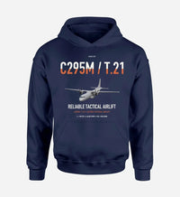 Thumbnail for Airbus C295M T.21 design on navy blue double-side hoodie, single-side print