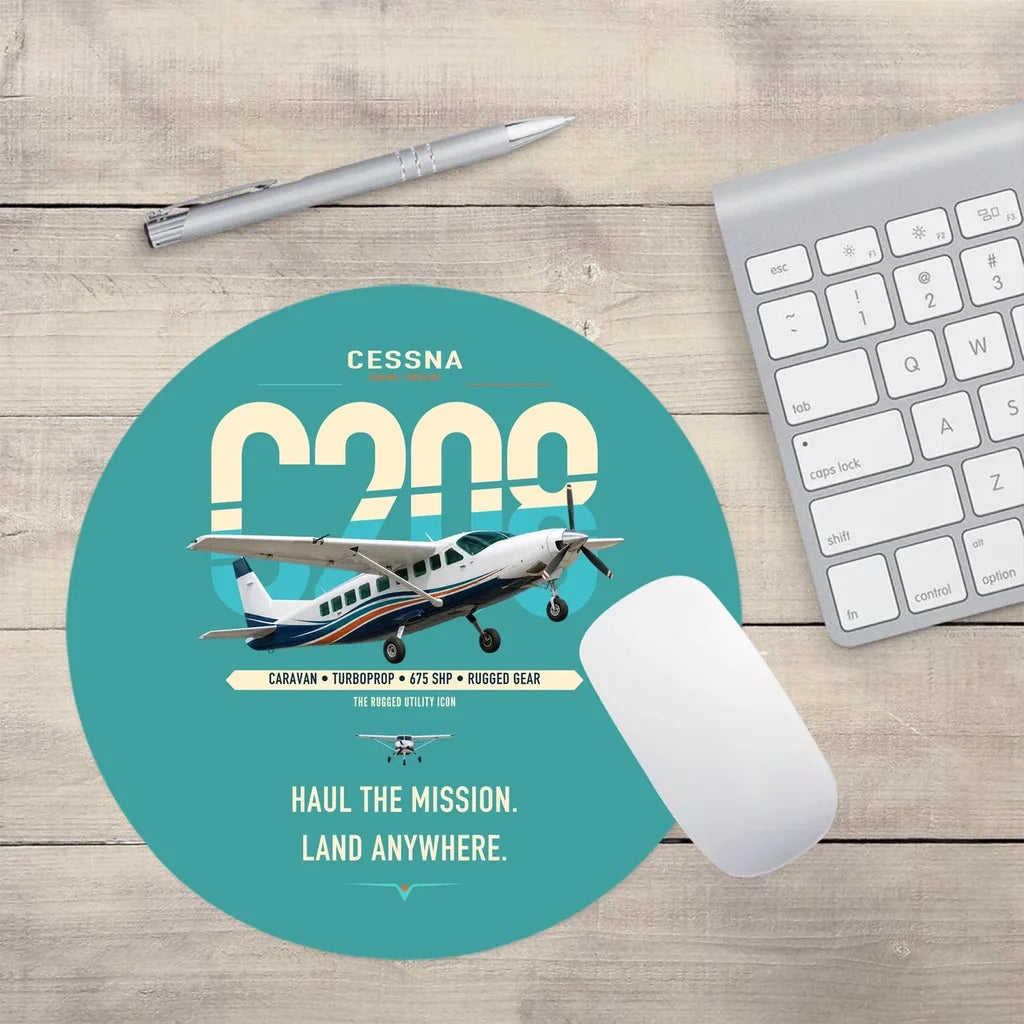 Cessna 208 Caravan design on turquoise round mouse pad