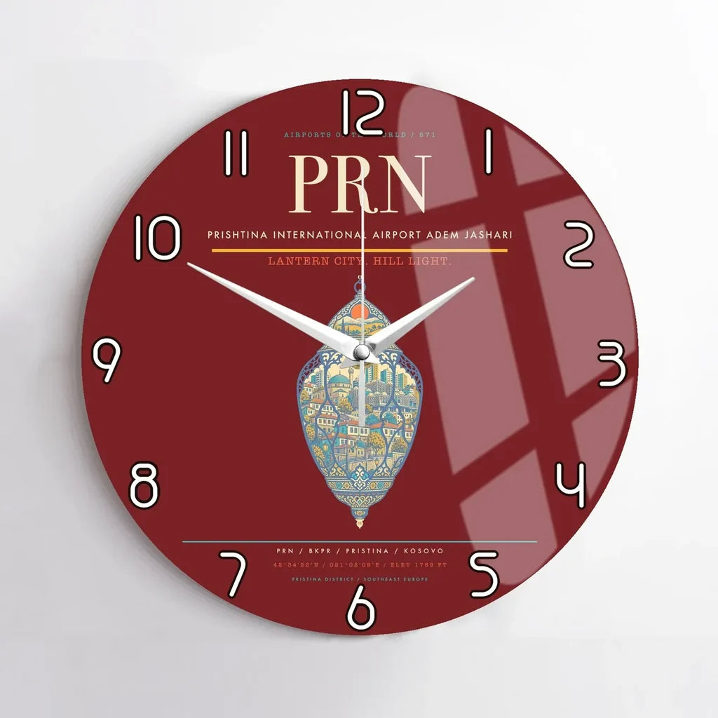 Prishtina International Airport Adem Jashari PRN Wall-Clock No-Frame - Dark Red