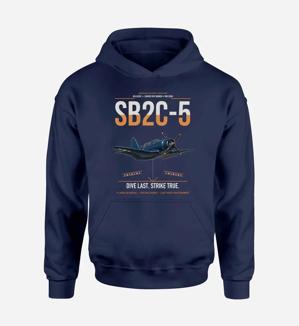 SB2C-5 Helldiver design on navy blue double-side hoodie, single-side print
