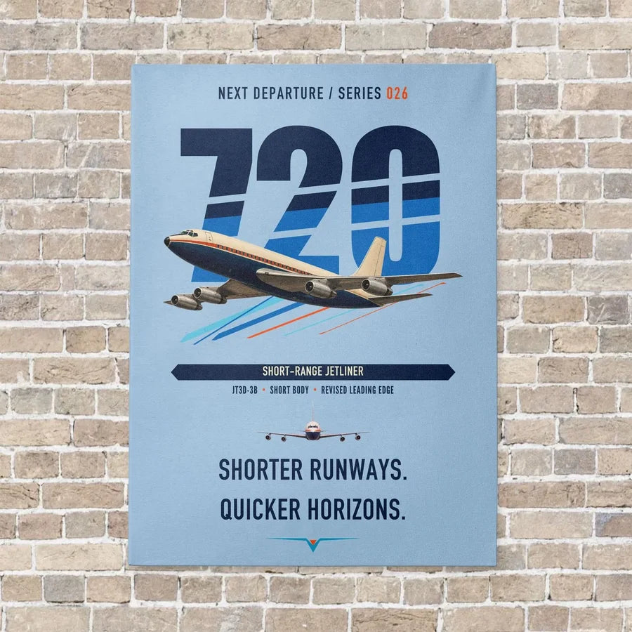 Boeing 720B vertical canvas print - no frame - light blue background