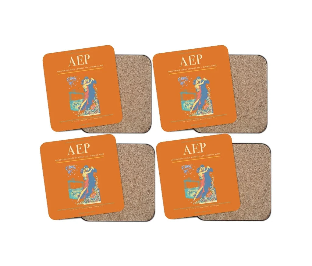 Aeroparque Jorge Newbery (AEP) design on orange 4 pieces set coaster