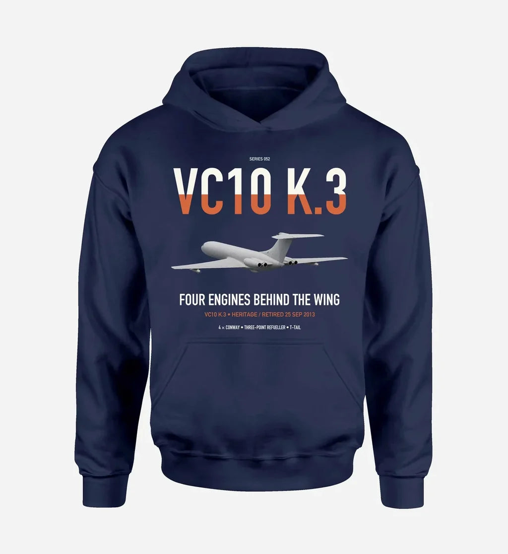 Vickers VC10 K.3 design on navy blue double-side hoodie, single-side print