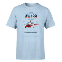 Thumbnail for Leonardo AW189 design on light blue t-shirt, single-side print