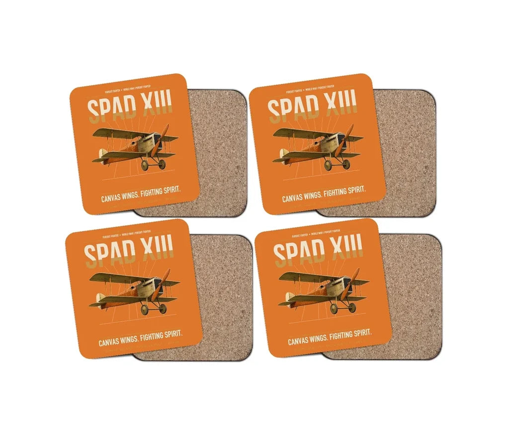 SPAD XIII design on orange 4 pieces set coaster