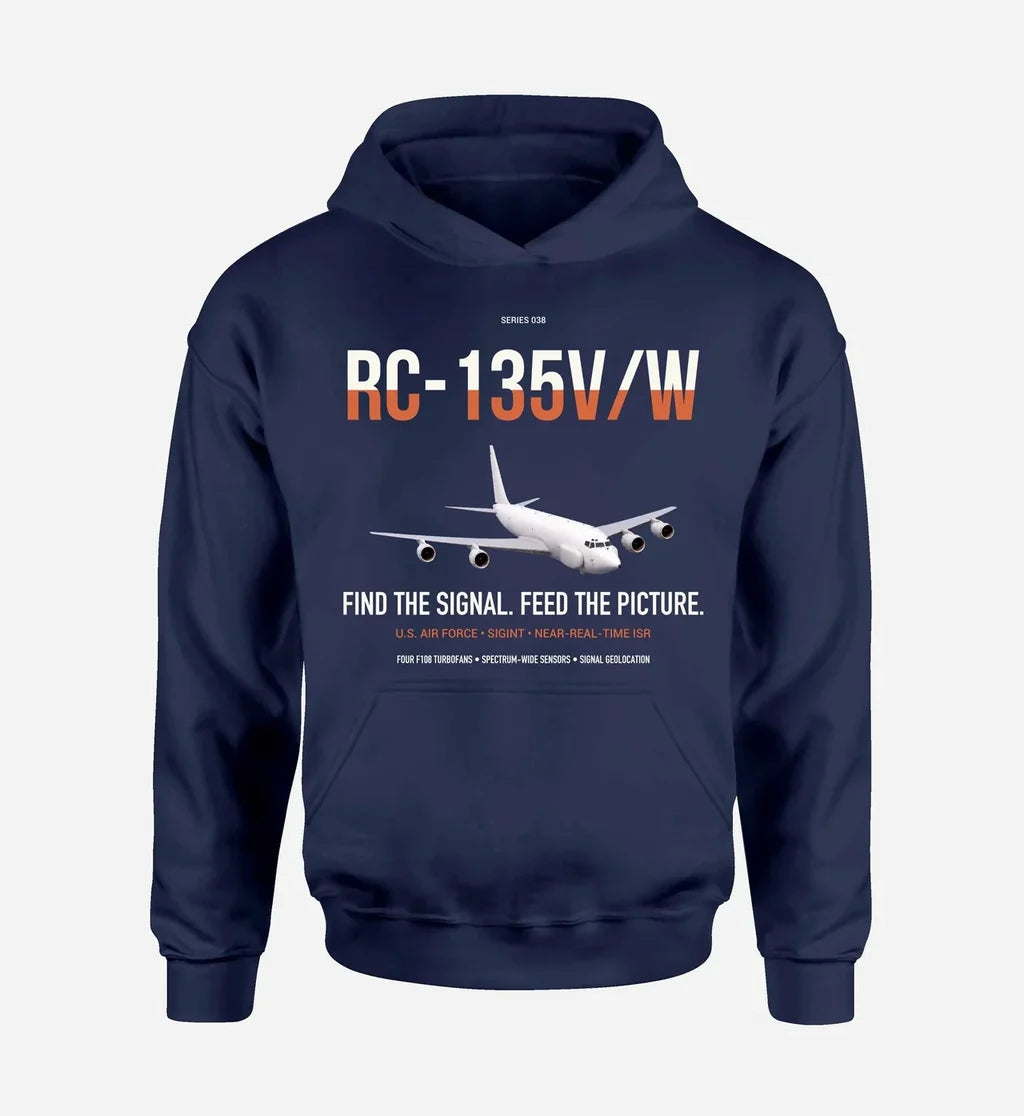 RC-135V W Rivet Joint design on navy blue double-side hoodie, single-side print