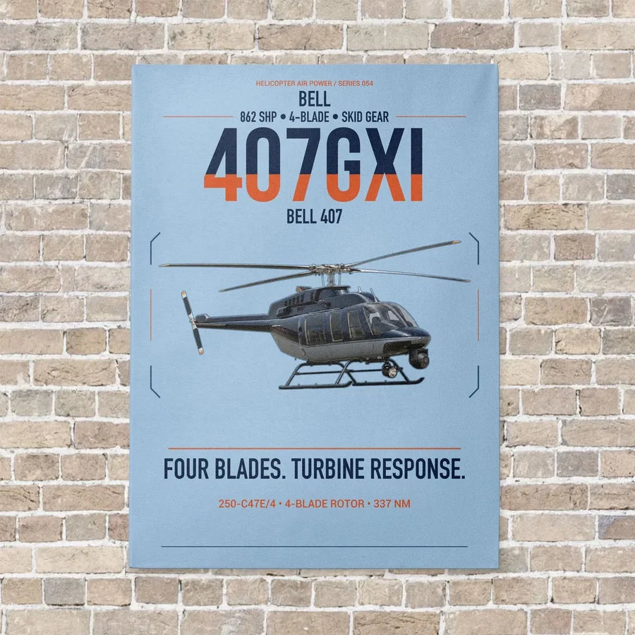 Bell 407GXi vertical canvas print - no frame - light blue background