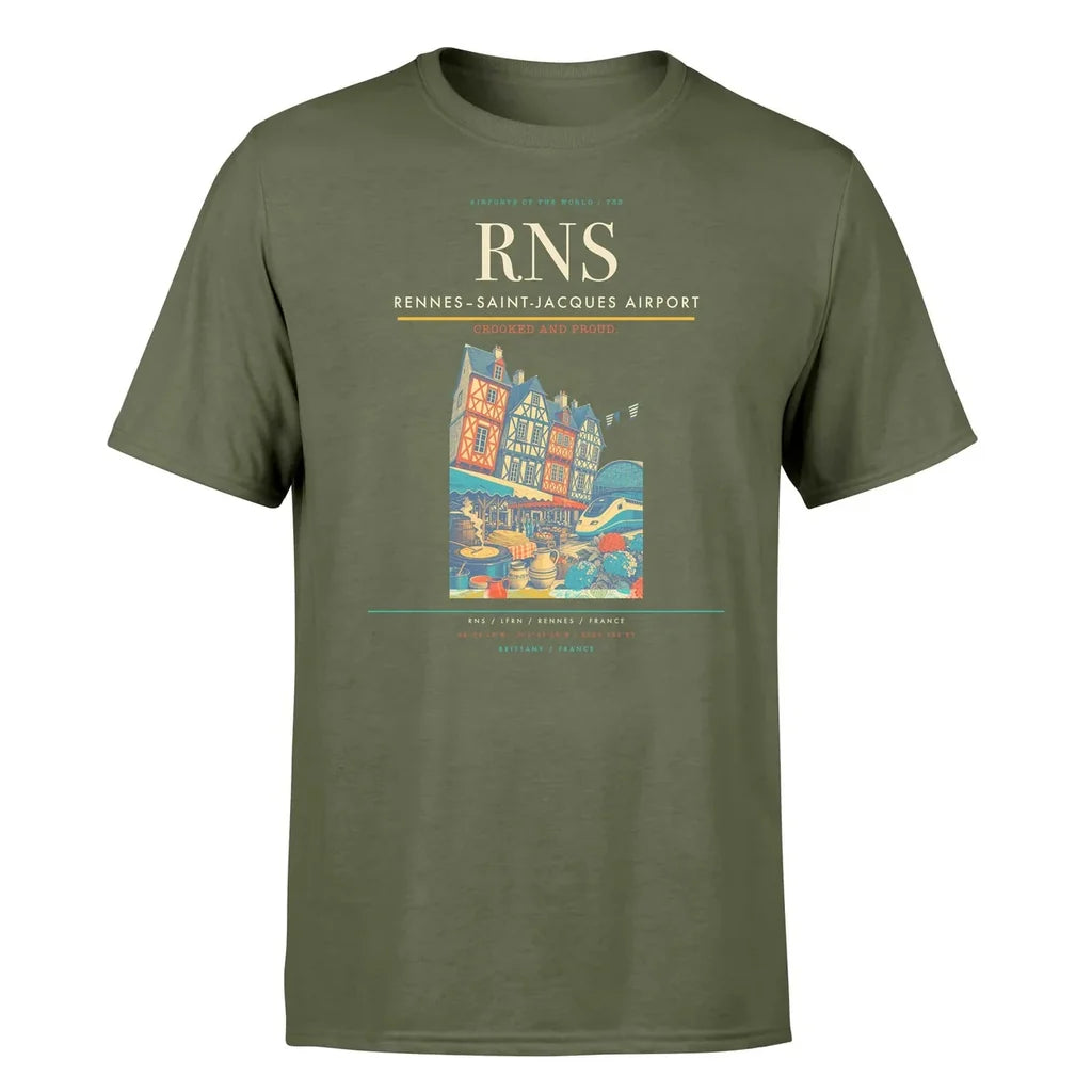 Rennes–Saint-Jacques Airport (RNS) T-Shirt single-side front print in Green Army | rennessaint-jacques-airport-rns-double-side-t-shirt