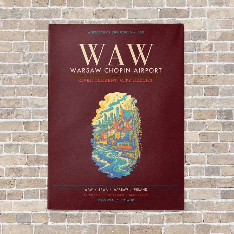 Warsaw Chopin Airport WAW - Canvas Framed - Dark Red
