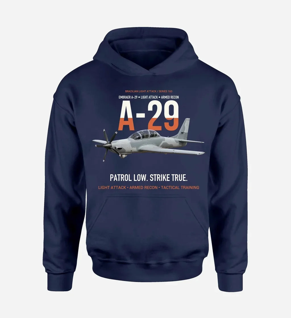 A-29 SUPER TUCANO design on navy blue hoodie single side