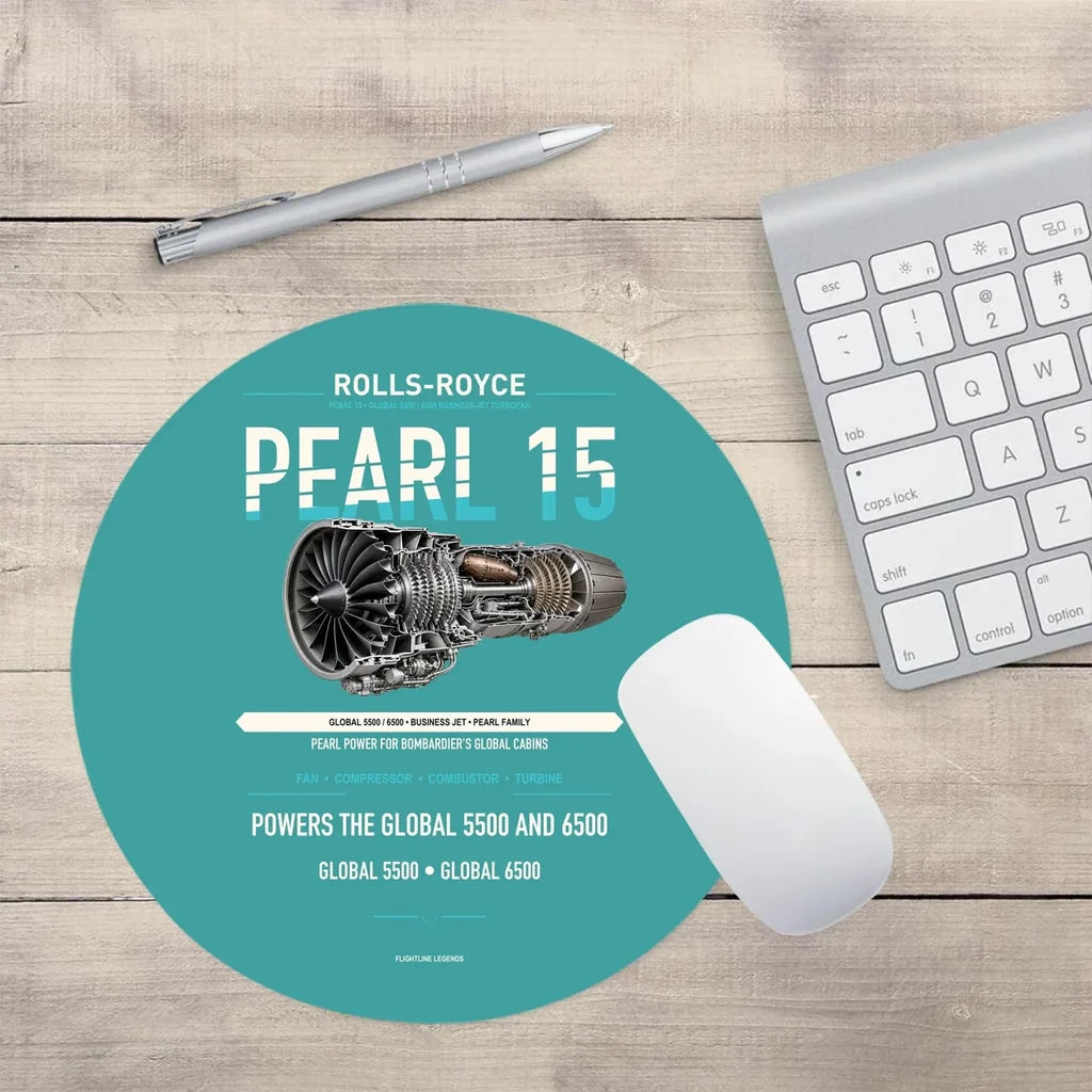 PEARL 15 design on turquoise round mouse pad